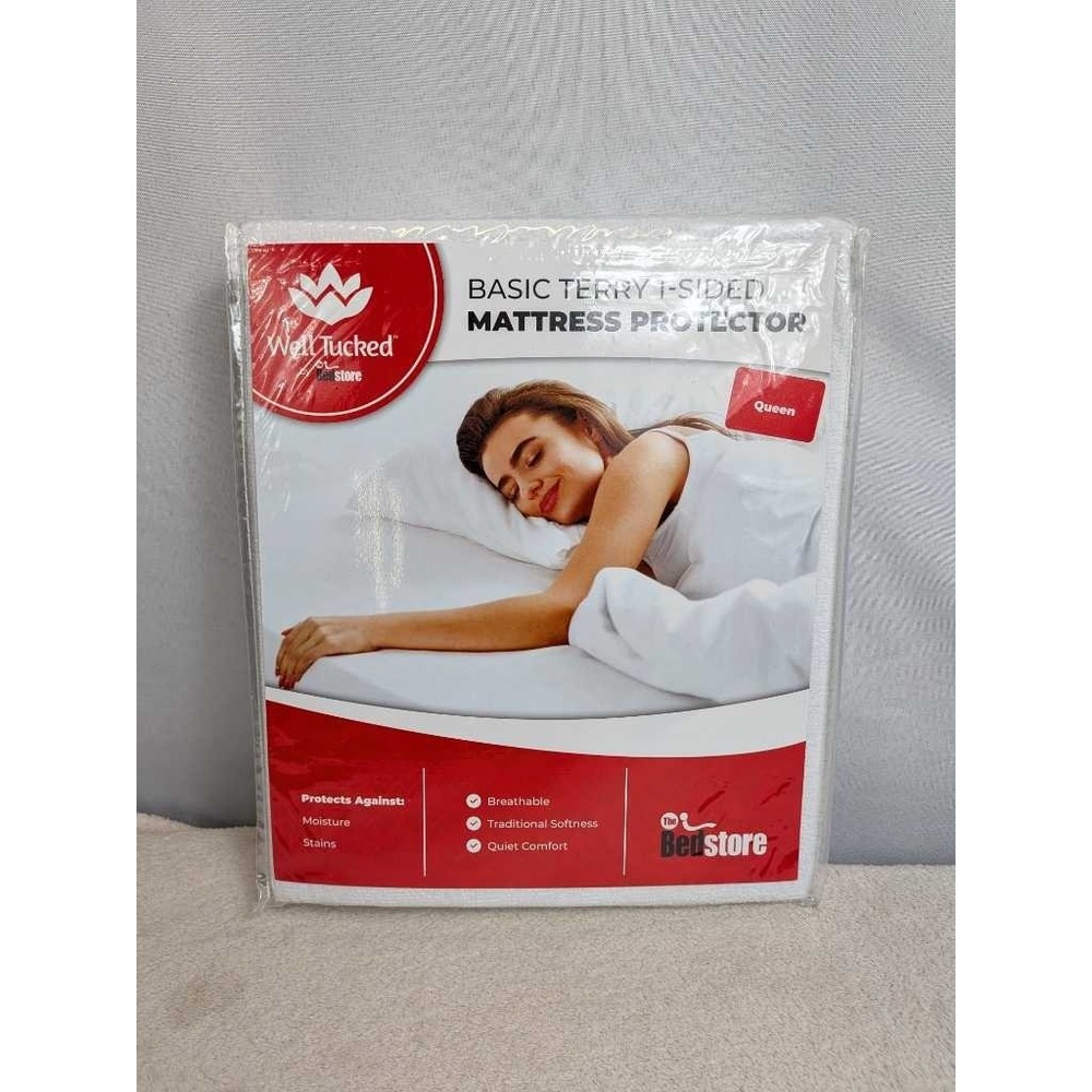 Well Tucked by‎ The Bed Store Queen Mattress Protector Basic Terry 1-Sided